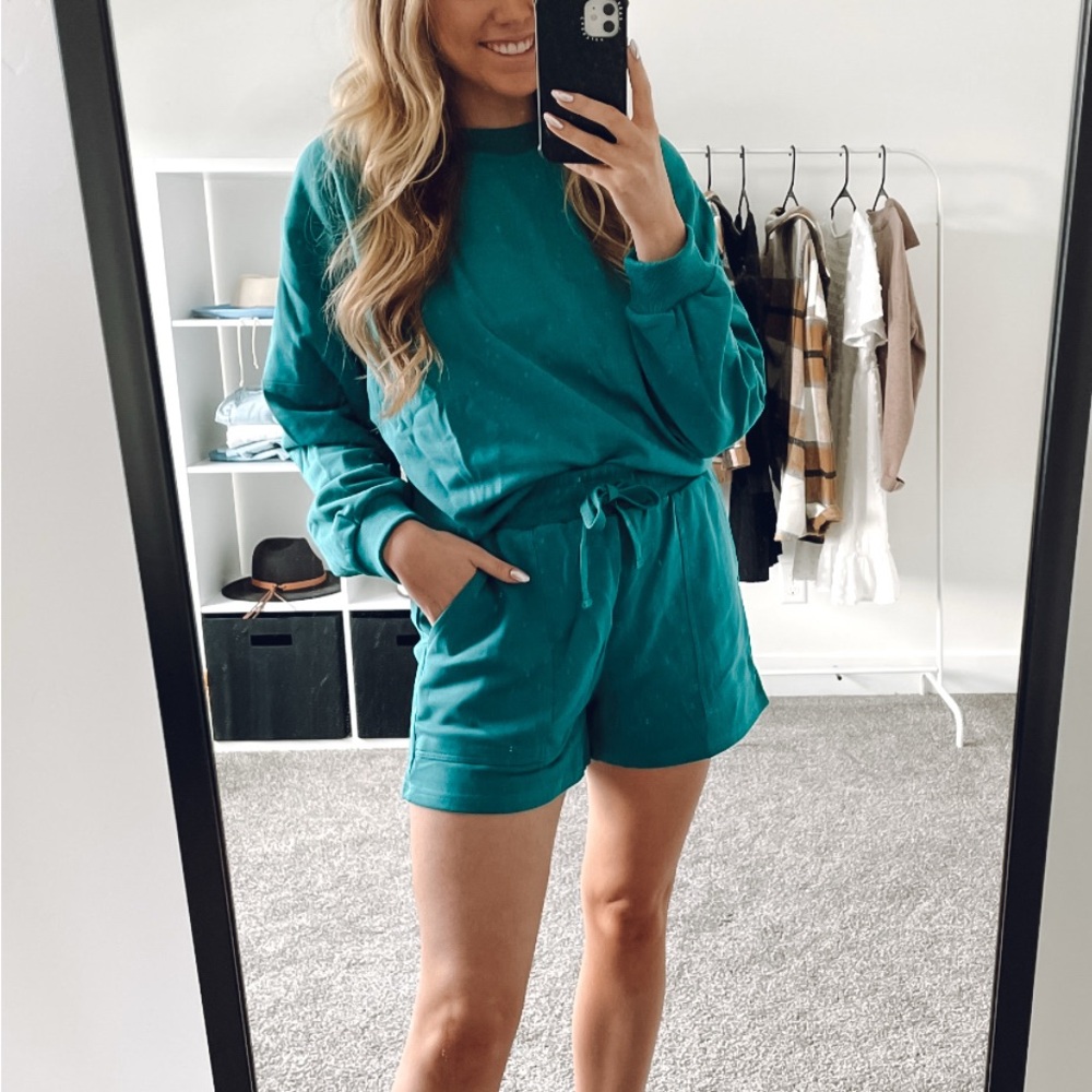 Teal Sweatshirt and Shorts Lounge Set